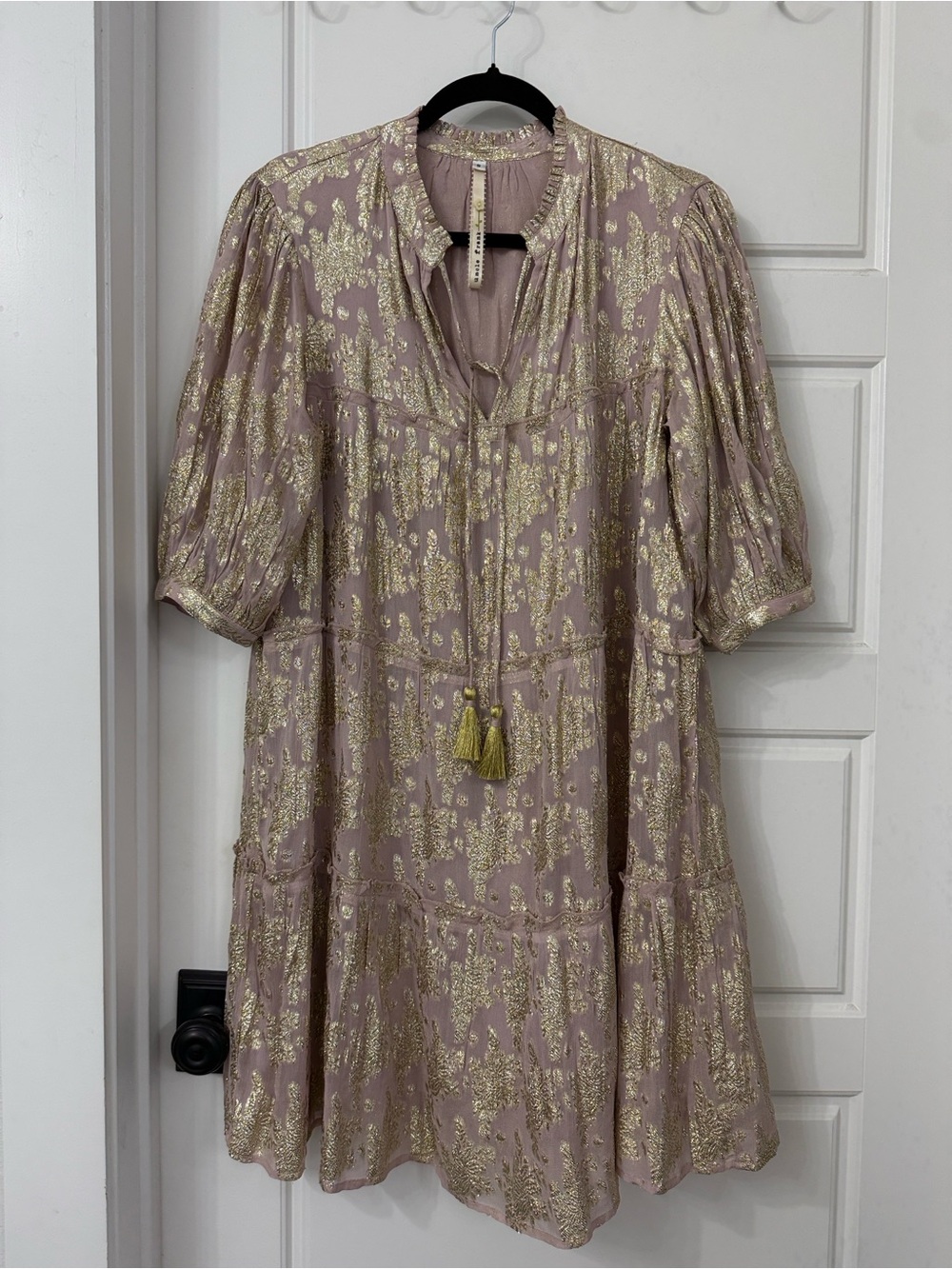 Uncle Frank Blush-Mauve Mini Dress with Gold Metallic Detail